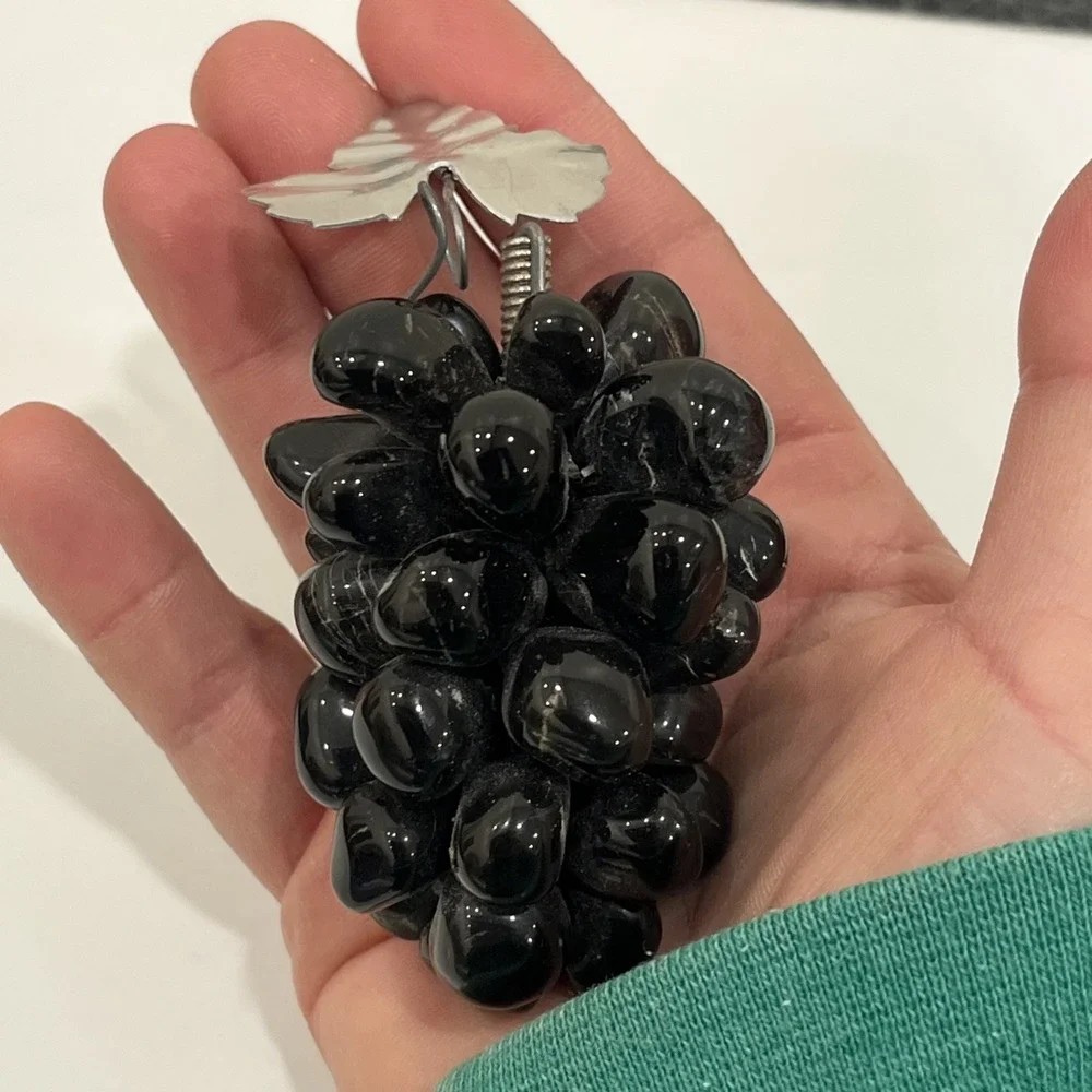 Black Onyx Stone Grape Clusters, Obsidian, Faux Stone Grapes, Decor
